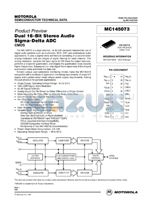 MC145073DW datasheet - Dual 16-bit stereo audio sigma-delta ADC