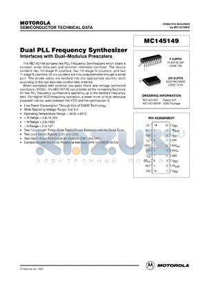 MC145149P datasheet - Dual PLL frequency synthesizer