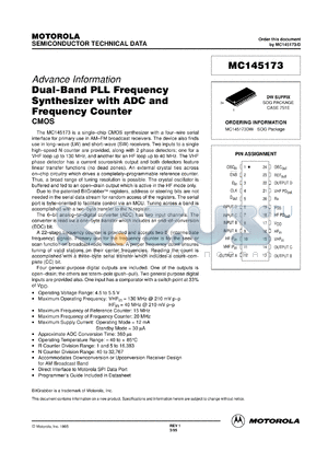 MC145173DW datasheet - Dual-band PLL frequency synthesizer