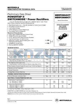 MBRP20080CT datasheet - Switchmode schottky power rectifier
