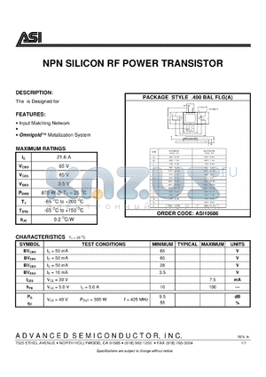 ULR300 datasheet - NPN silicon RF power transistor