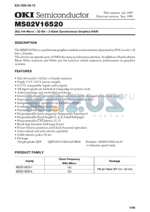 MS82V16520-8GA datasheet - 262,144-word x 32-bit x 2-bank synchronous graphics RAM