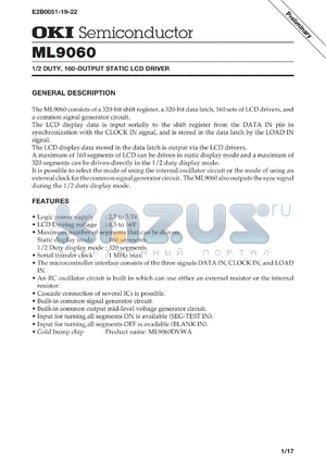 ML9060DVWA datasheet - 1/2duty, 160-output static LCD driver