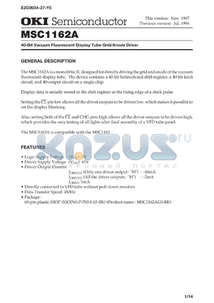 MSC1162AGS-BK datasheet - 40-bit vacuum fluorescent display tube grid/anode driver