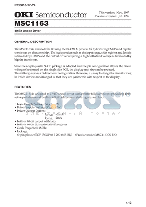 MSC1163GS-BK datasheet - 40-bit anode driver