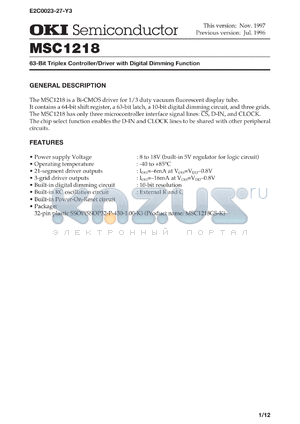 MSC1218GS-K datasheet - 63-bit triplex controller/driver with digital dimming function