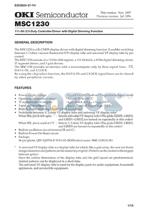 MSC1230GS-2K datasheet - 111-bit 2/3-duty controller/driver with digital dimming function