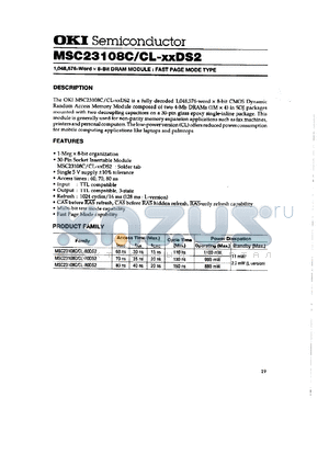 MSC23108CL-70DS2 datasheet - 1,048,576-word x 8-bit DRAM module