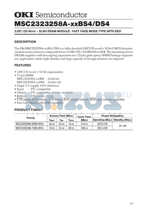 MSC2323258A-70BS4 datasheet - 2,097,152-word x 32-bit DRAM module