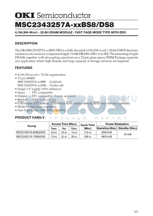 MSC2343257A-70BS8 datasheet - 4,194,304-word x 32-bit DRAM module