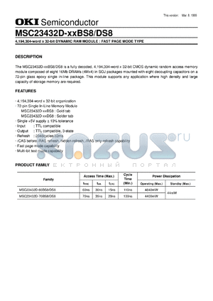 MSC23432D-60BS8 datasheet - 4,194,304-word x 32-bit dynamic RAM module