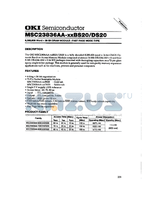 MSC23836AA-70BS20 datasheet - 8,388,608-word x 36-bit  DRAM module