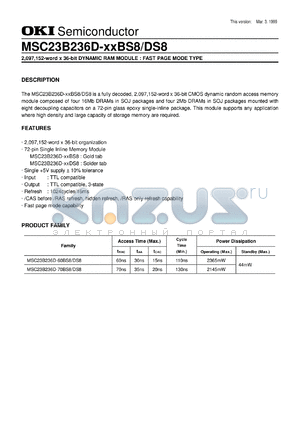 MSC23B236D-60BS8 datasheet - 2,097,152-word x 36-bit dynamic RAM module