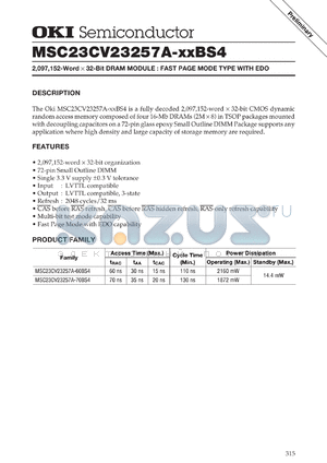 MSC23CV23257A-60BS4 datasheet - 2,097,152-word x 32-bit dynamic RAM module