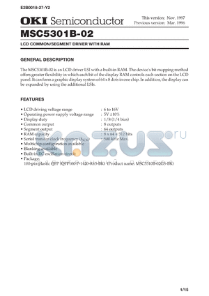 MSC5301B-02GS-BK datasheet - LCD common/segment driver with RAM