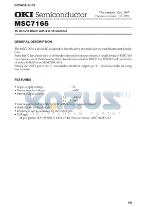 MSC7165GS-K datasheet - 16-bit grid driver with 4 to 16-decoder