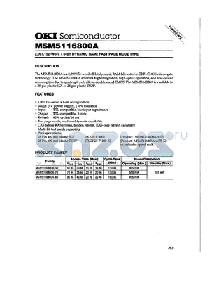 MSM5116800A-70JS datasheet - 2,097,152-word x 8-bit dynamic RAM