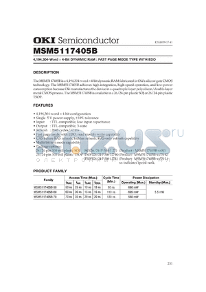MSM5117405B-70TS-K datasheet - 4,194,304-word x 4-bit dynamic RAM
