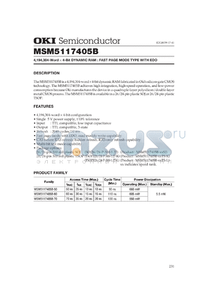 MSM5117405B-70TS-L datasheet - 4,194,304-word x 4-bit dynamic RAM