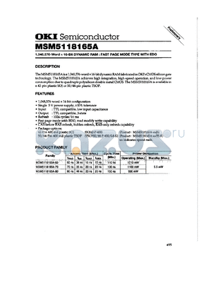 MSM5118165A-60TS-K datasheet - 1,048,576-word x 16-bit dynamic RAM