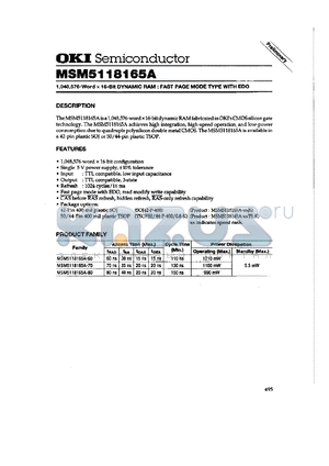 MSM5118165A-70TS-K datasheet - 1,048,576-word x 16-bit dynamic RAM