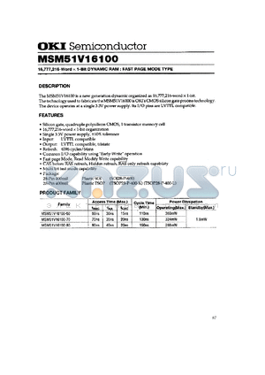 MSM51V16100-60JS datasheet - 16,777,216-word x 1-bit dynamic RAM