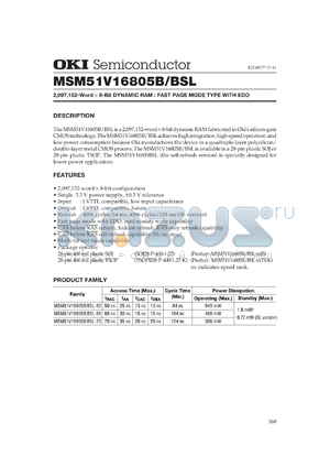 MSM51V16805B-50JS datasheet - 2,097,152-word x 8-bit dynamic RAM