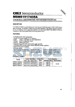 MSM51V17405A-80TS-L datasheet - 4,194,304-word x 4-bit dynamic RAM