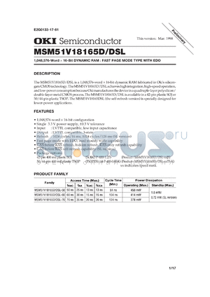 MSM51V18165D-70TS-K datasheet - 1,048,576-word x 16-bit dynamic RAM