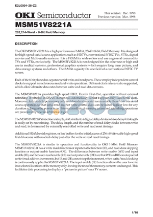 MSM51V8221A-40ZS datasheet - 262,214-word x 8-bit field memory