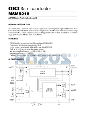 MSM5218RS datasheet - ADPCM voice analysis/synthesis IC