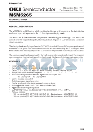 MSM5265GS-BK datasheet - 80-dot LCD driver