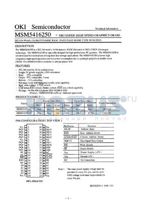 MSM5416250-25JS datasheet - 262,144-word x 16-bit dynamic RAM