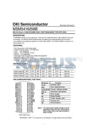 MSM5416258B-28JS datasheet - 262,144-word x 16-bit dynamic RAM