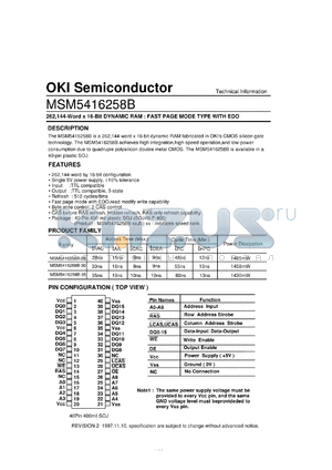 MSM5416258B-35JS datasheet - 262,144-word x 16-bit dynamic RAM