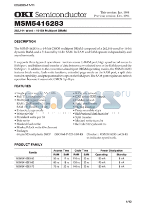 MSM5416283-50GS-K datasheet - 262,144-word x 16-bit multiport DRAM