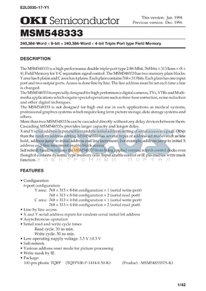 MSM548333TS-K datasheet - 240,384-word x 8-bit + 240,384-word x 4-bit triple port type field memory