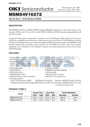 MSM54V16272-70GS-K datasheet - 262,144-word x 16-bit multiport DRAM