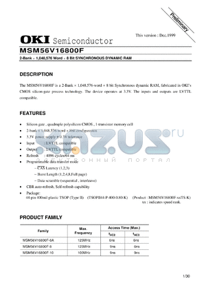 MSM56V16800F-8ATS-K datasheet - 2-bank x 1,048,576-word x 8-bit cynchronous dynamic RAM