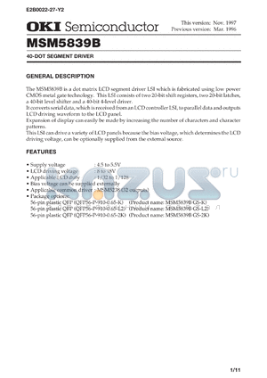 MSM5839BGS-2K datasheet - 40-dot segment driver