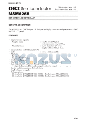 MSM6255GS-K datasheet - Dot matrix LCD controller