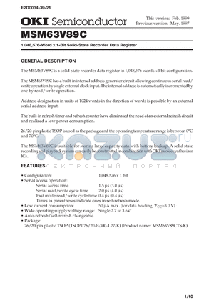 MSM63V89CTS-K datasheet - 1,048,576-word x  1-bit solid-state recorder data register