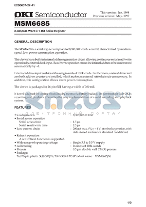 MSM6685JS datasheet - 8,388,608-word x 1-bit serial register