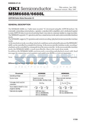 MSM6688LTS-K datasheet - ADPCM solid-state recorder IC