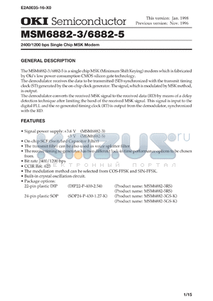 MSM6882-3GS-K datasheet - 2400/1200 bps single chip MSK modem