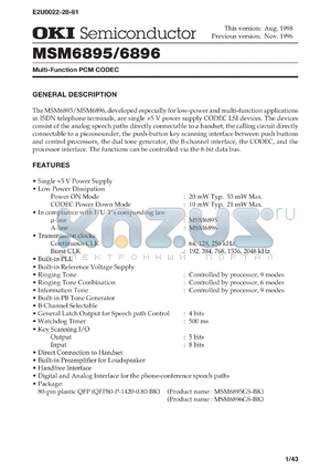 MSM6896GS-BK datasheet - Multi-function PCM CODEC