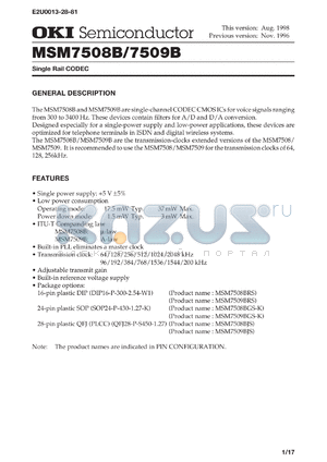 MSM7508BGS-K datasheet - Single rail CODEC