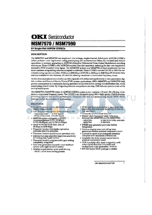 MSM7570-TS-K-02 datasheet - 5V single-rail APDCM CODEC