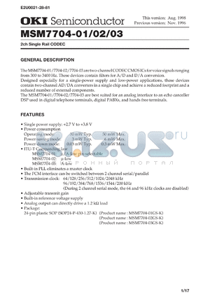 MSM7704-01GS-K datasheet - 2ch single rail CODEC