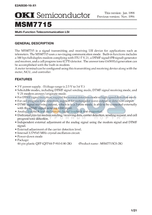 MSM7715GS-2K datasheet - Multi-function telecommunication LSI